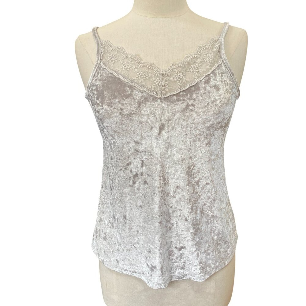 NOBO Y2K Crushed Velvet Lace Tank Top Sz S Gold Spaghetti Strap Fairy Coquette